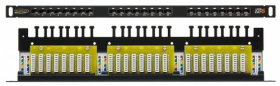 Коммутационная панель NIKOMAX 19", 0,5U, 24 порта, Кат.6 (Класс E), 250МГц, RJ45/8P8C, 110/KRONE, T5 NMC-RP24UE2-HU-BK
