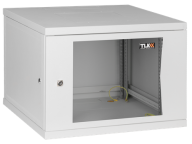 Настенный разборный шкаф TLK 19", 9U, стеклянная дверь, Ш600хВ436хГ350мм, 1 пара монтажных направляю TWI-096035-G-GY