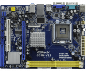 Материнская плата ASRock G31M-VS2 (s775, G31+ICH7, 2xDDR2(667-800/8Gb), VGA (D-SubI)+1xPCX16+1xPCI,  G31M-VS2/BULK
