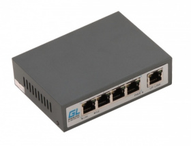Коммутатор GIGALINK, неуправляемый, 4 PoE (802.3af/at) порта 100Мбит/с, 1 Uplink порт 100Мбит/с, 60В GL-SW-F001-04P
