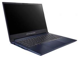 Ноутбук Dream Machines. Dream Machines G1650-14RU50 14"(1920x1080 WVA 60Hz)/Intel Core i5 1135G7(2.4Ghz)/8192Mb/512SSDGb/noDVD/Ext:nVidia GeForce GTX1650(4096Mb)/Cam/BT/WiFi/-/49WHr/war 1y/1.5kg/noOS