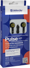 Defender Гарнитура для смартфонов Pulse 420 черный + желтый, вставки