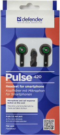 Defender Гарнитура для смартфонов Pulse 420 черный + зеленый, вставки