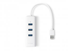USB концентратор TP-Link. USB 3.0 to Gigabit Ethernet Network Adapter with 3-Port USB 3.0 Hub, 1 USB 3.0 connector, 1 Gigabit Ethernet port, 3 USB 3.0 ports,, foldable & portable design, plug & play