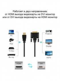 Кабель HDMI AM/DVI(24+1)M, 5м, CU, 1080P@60Hz, 2F, VCOM <CG484G-5M>