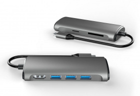Кабель-адаптер USB3.1 Type-CM-->HDMI 4K*60Hz +3USB3.0+RJ45+TF+SD+PD charging  VCOM <CU463>