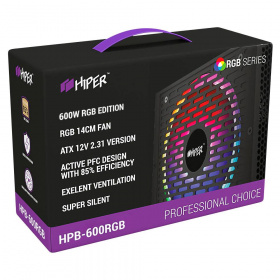 блок питания для ПК 600 Ватт Hiper. PSU HIPER HPB-600RGB (ATX 2.31, 600W, ActivePFC, RGB 140mm fan, Black) 85+, BOX