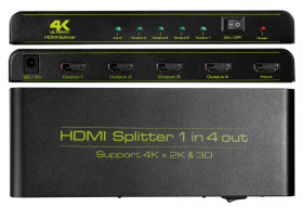 Greenconnect Разветвитель v1.4 HDMI 1на 4 выхода, 4K2K 30Hz /1080p 120Hz + индикация серия Greenline GL-v104C