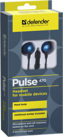 Defender Гарнитура для смартфонов Pulse 470 черный+синий, вставки