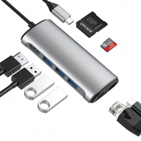 Кабель-адаптер USB3.1 Type-CM-->HDMI 4K*60Hz +3USB3.0+RJ45+TF+SD+PD charging  VCOM <CU463>